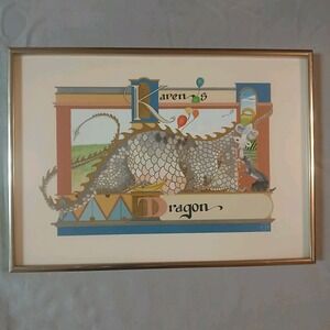 Fantasy Original Art Karen's Dragon Possibly Ernst Billgren Otter Banana Framed